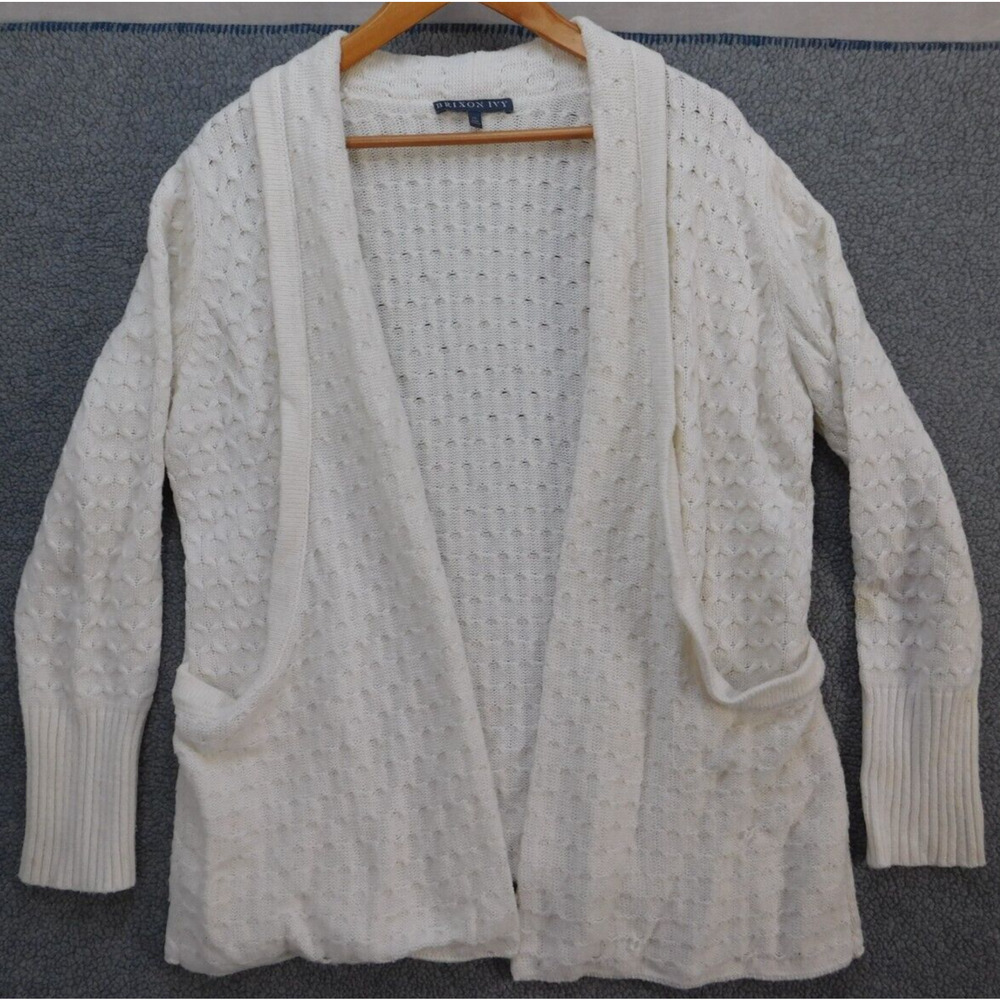 Brixon Ivy Open-Front Cardigan Womens XL Ivory Cable Knit Chunky